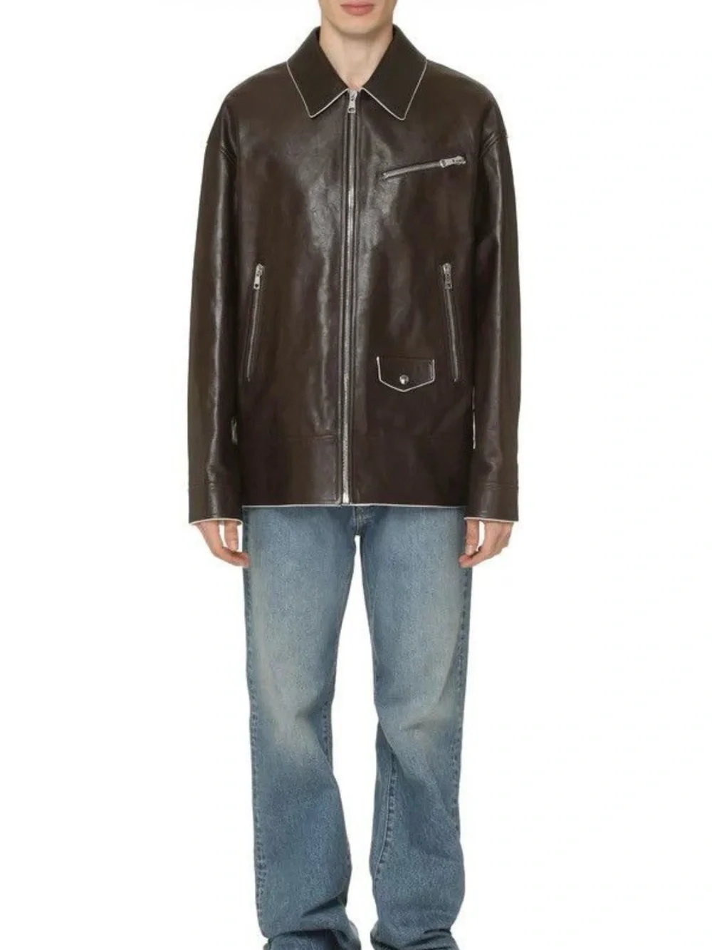 Gucci Dark Brown Leather Bomber Jacket